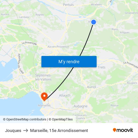 Jouques to Marseille, 15e Arrondissement map