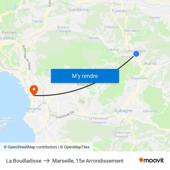 La Bouilladisse to Marseille, 15e Arrondissement map