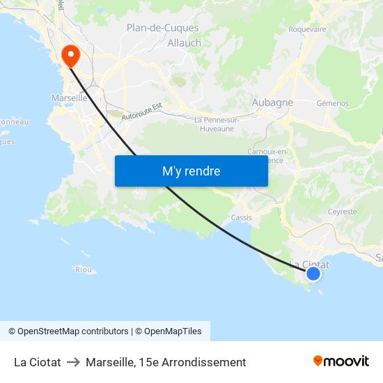 La Ciotat to Marseille, 15e Arrondissement map