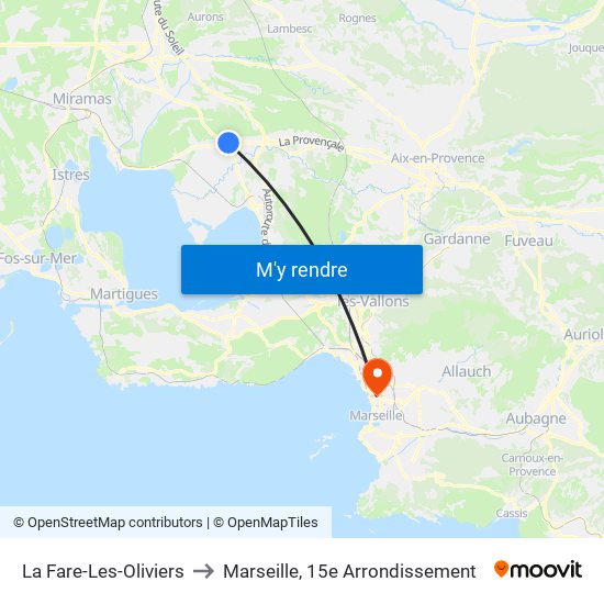 La Fare-Les-Oliviers to Marseille, 15e Arrondissement map
