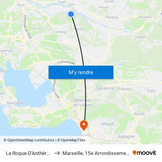 La Roque-D'Anthéron to Marseille, 15e Arrondissement map