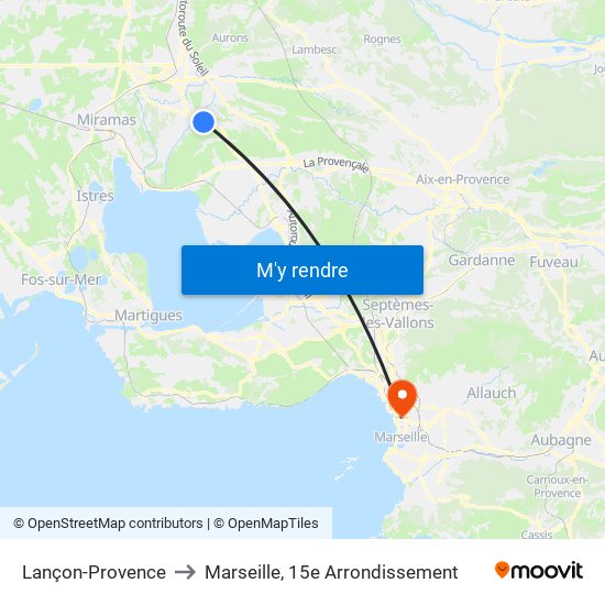 Lançon-Provence to Marseille, 15e Arrondissement map