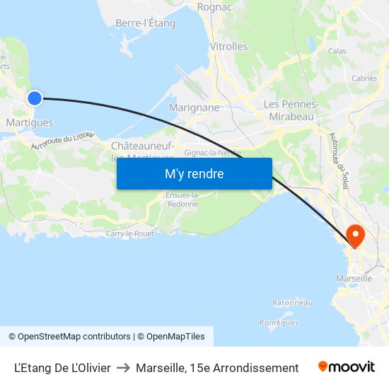 L'Etang De L'Olivier to Marseille, 15e Arrondissement map