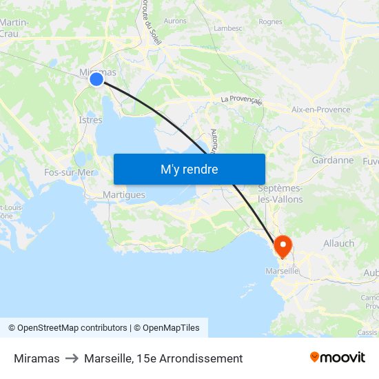 Miramas to Marseille, 15e Arrondissement map