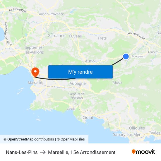 Nans-Les-Pins to Marseille, 15e Arrondissement map