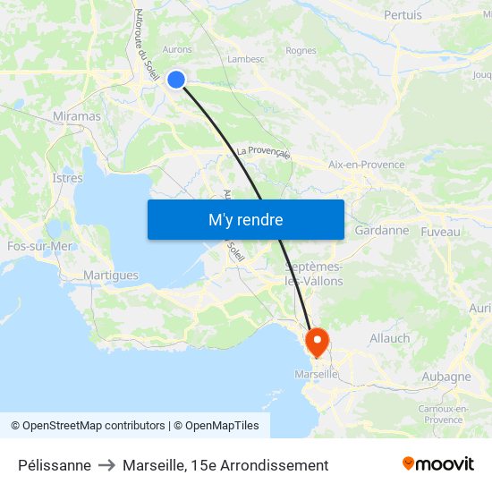 Pélissanne to Marseille, 15e Arrondissement map