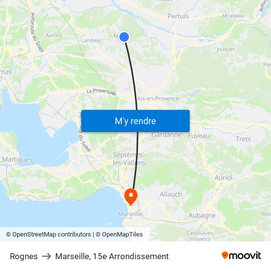 Rognes to Marseille, 15e Arrondissement map
