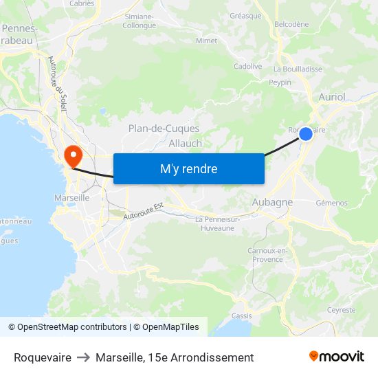 Roquevaire to Marseille, 15e Arrondissement map