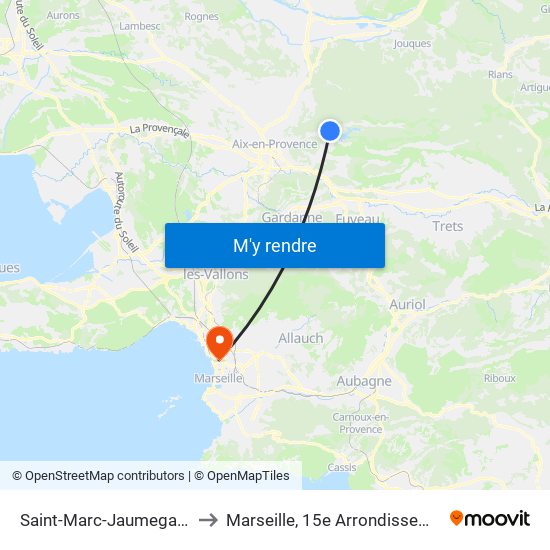 Saint-Marc-Jaumegarde to Marseille, 15e Arrondissement map