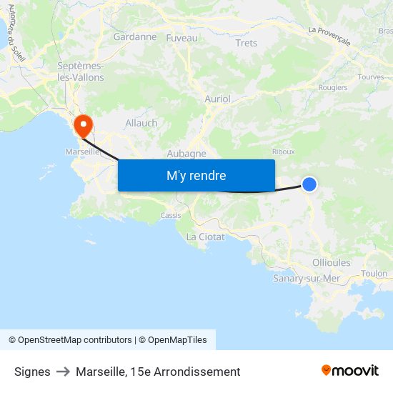 Signes to Marseille, 15e Arrondissement map