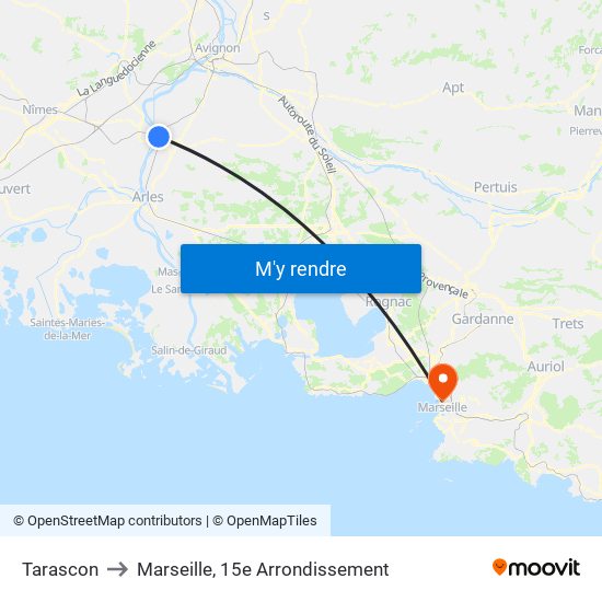 Tarascon to Marseille, 15e Arrondissement map