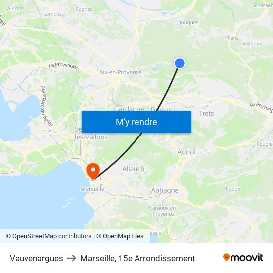 Vauvenargues to Marseille, 15e Arrondissement map