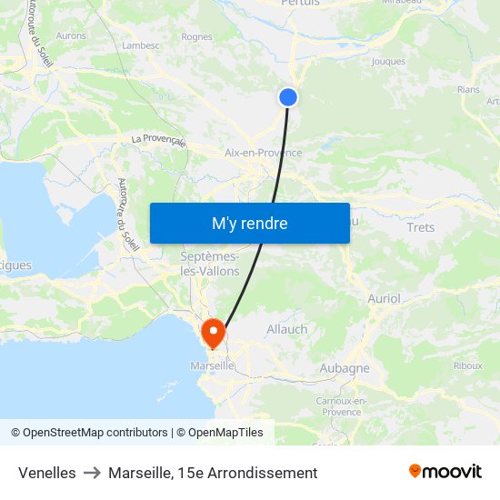 Venelles to Marseille, 15e Arrondissement map