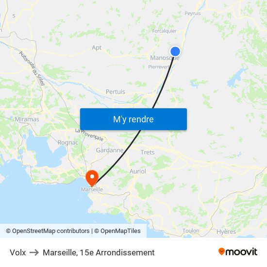 Volx to Marseille, 15e Arrondissement map