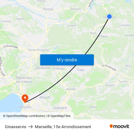 Ginasservis to Marseille, 15e Arrondissement map