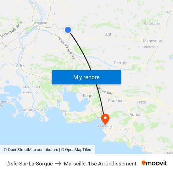 L'Isle-Sur-La-Sorgue to Marseille, 15e Arrondissement map