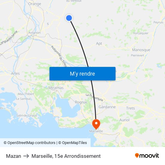Mazan to Marseille, 15e Arrondissement map