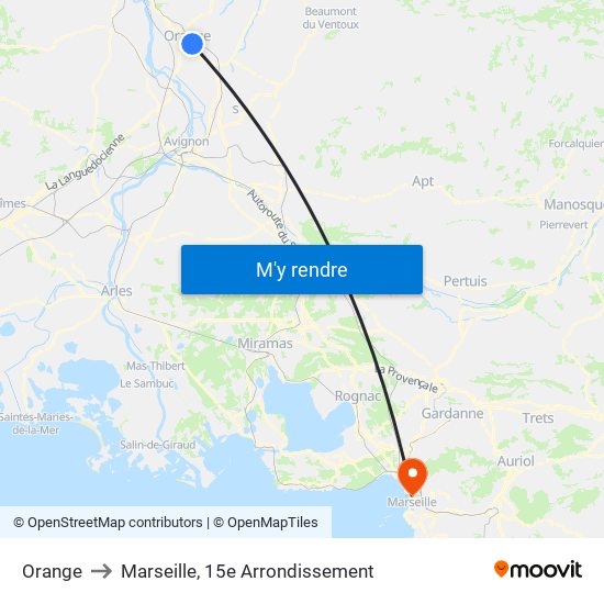 Orange to Marseille, 15e Arrondissement map