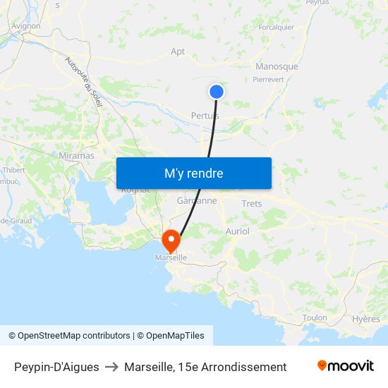 Peypin-D'Aigues to Marseille, 15e Arrondissement map