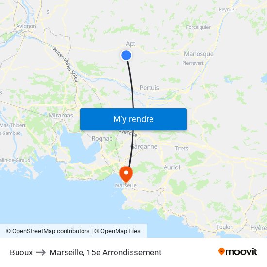 Buoux to Marseille, 15e Arrondissement map