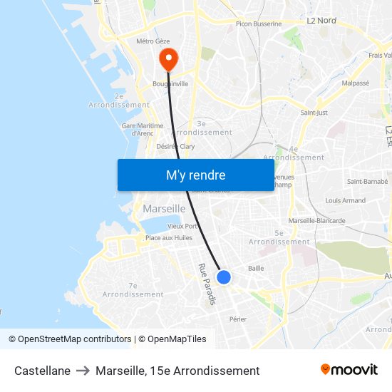 Castellane to Marseille, 15e Arrondissement map