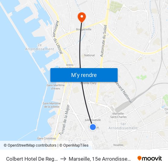 Colbert Hotel De Region to Marseille, 15e Arrondissement map