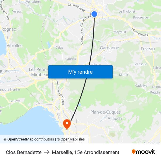 Clos Bernadette to Marseille, 15e Arrondissement map