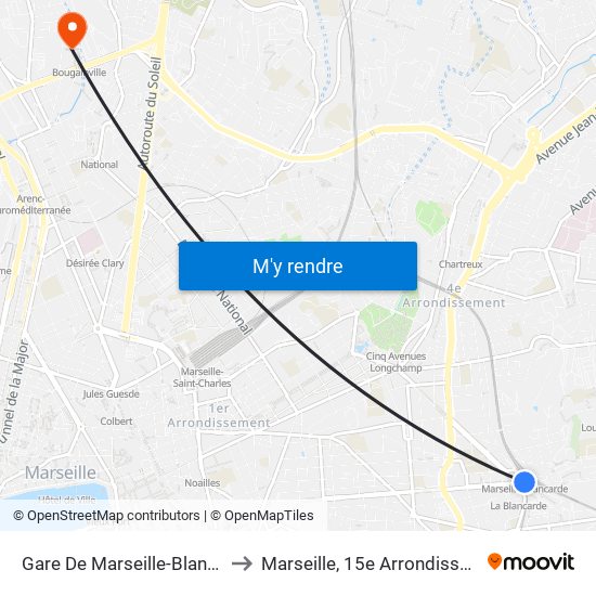 Gare De Marseille-Blancarde to Marseille, 15e Arrondissement map