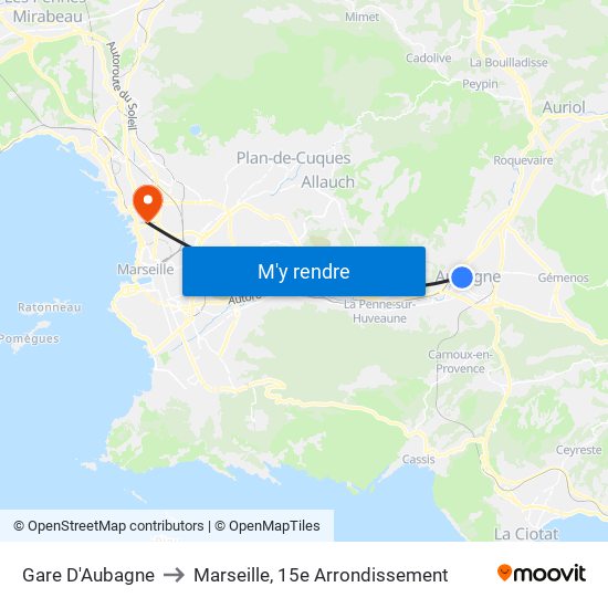 Gare D'Aubagne to Marseille, 15e Arrondissement map