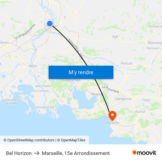 Bel Horizon to Marseille, 15e Arrondissement map