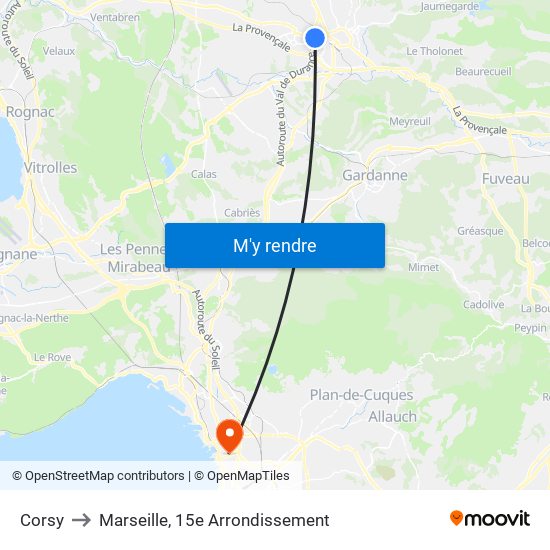 Corsy to Marseille, 15e Arrondissement map