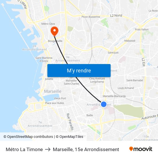 Métro La Timone to Marseille, 15e Arrondissement map