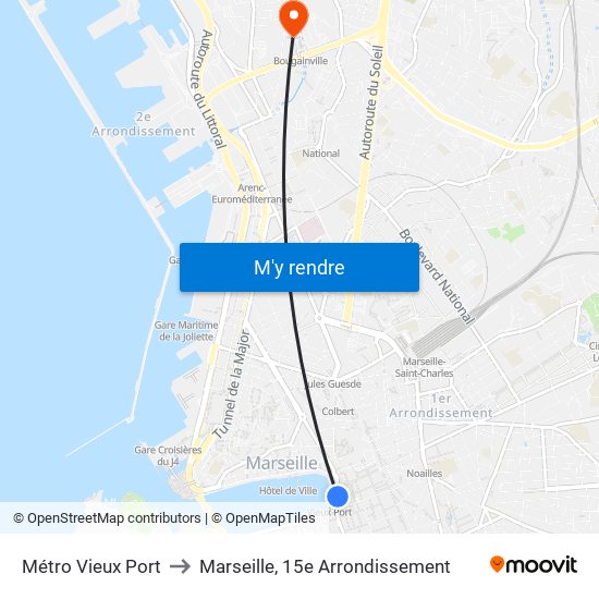 Métro Vieux Port to Marseille, 15e Arrondissement map