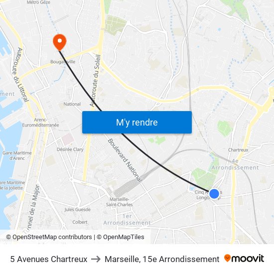 5 Avenues Chartreux to Marseille, 15e Arrondissement map