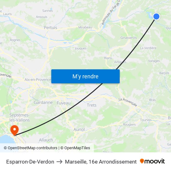 Esparron-De-Verdon to Marseille, 16e Arrondissement map