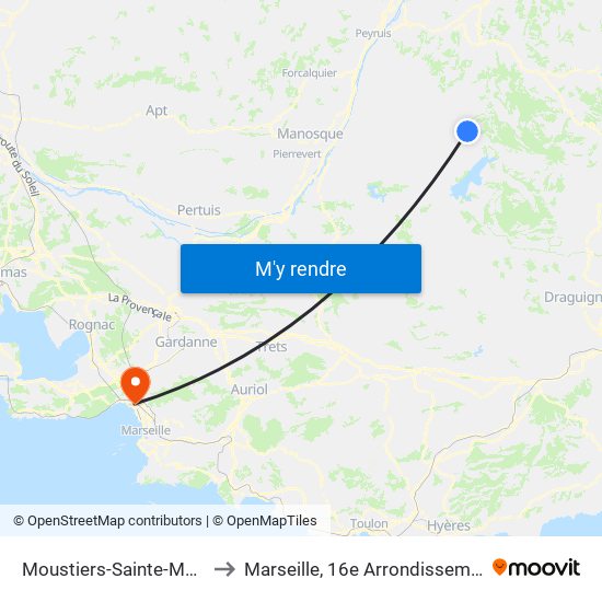 Moustiers-Sainte-Marie to Marseille, 16e Arrondissement map