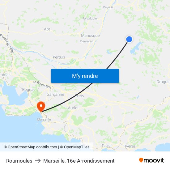 Roumoules to Marseille, 16e Arrondissement map