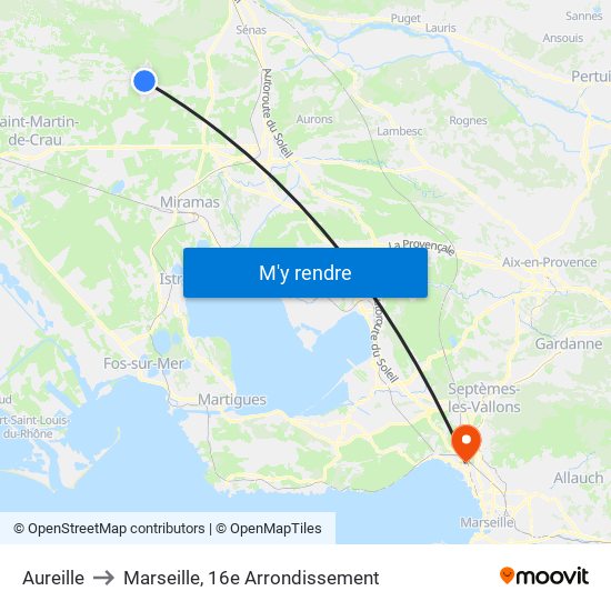 Aureille to Marseille, 16e Arrondissement map