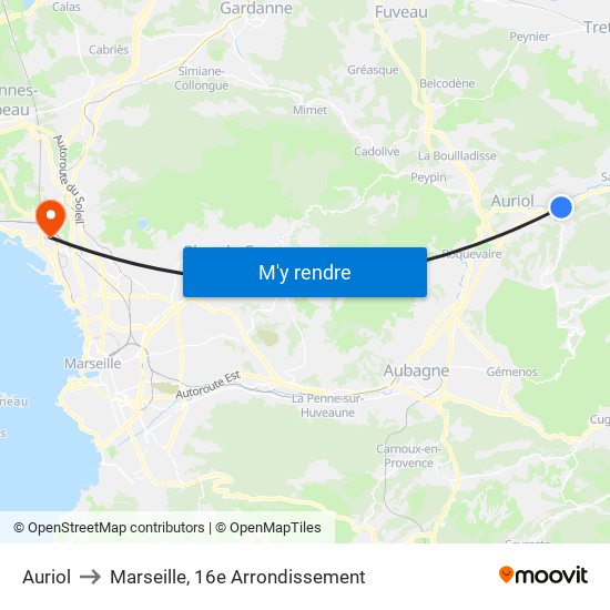 Auriol to Marseille, 16e Arrondissement map