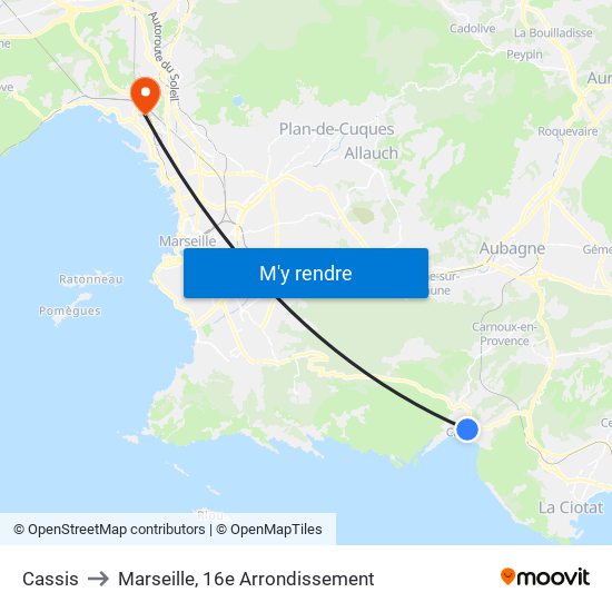 Cassis to Marseille, 16e Arrondissement map