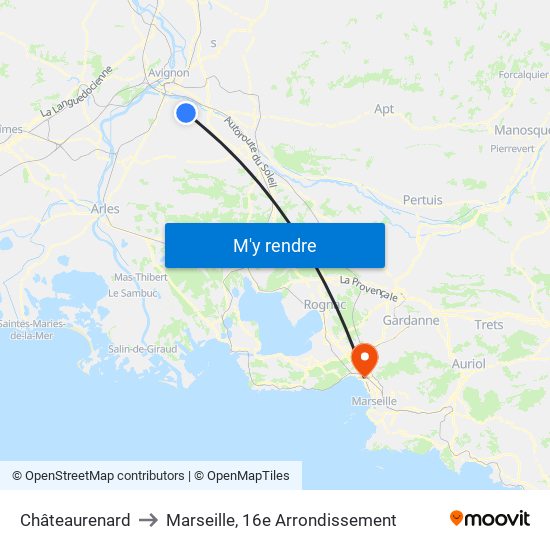 Châteaurenard to Marseille, 16e Arrondissement map