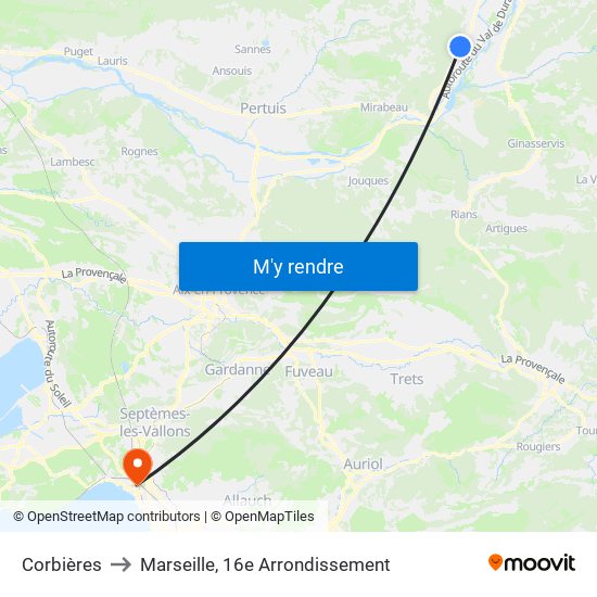 Corbières to Marseille, 16e Arrondissement map