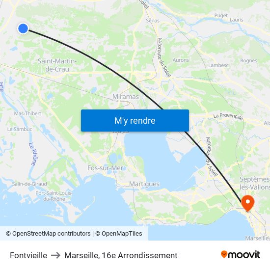 Fontvieille to Marseille, 16e Arrondissement map