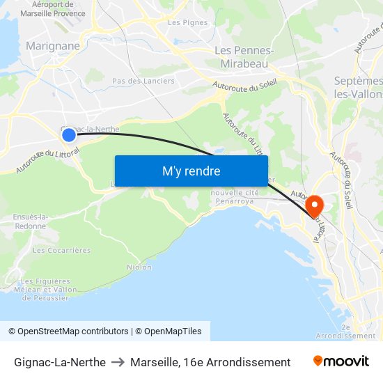 Gignac-La-Nerthe to Marseille, 16e Arrondissement map
