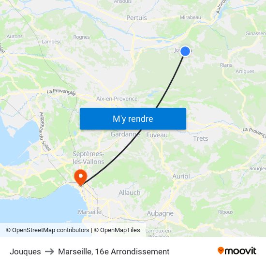 Jouques to Marseille, 16e Arrondissement map