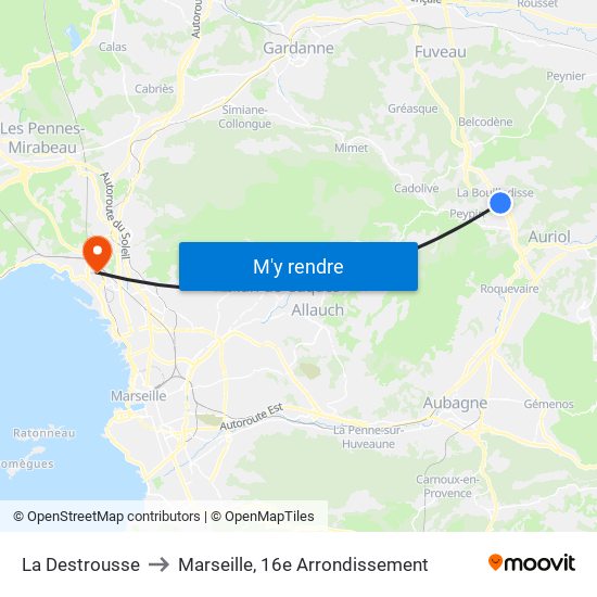 La Destrousse to Marseille, 16e Arrondissement map