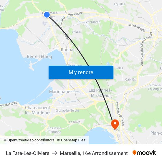 La Fare-Les-Oliviers to Marseille, 16e Arrondissement map