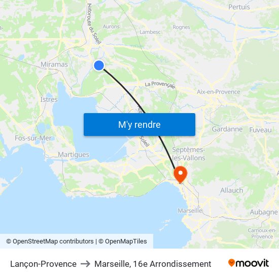 Lançon-Provence to Marseille, 16e Arrondissement map