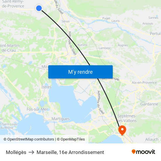 Mollégès to Marseille, 16e Arrondissement map