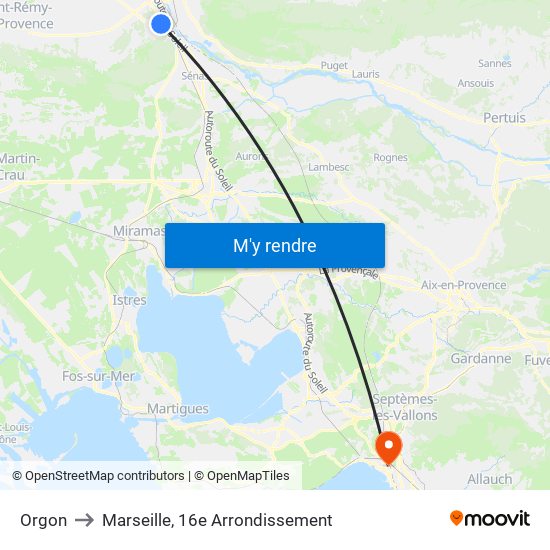 Orgon to Marseille, 16e Arrondissement map